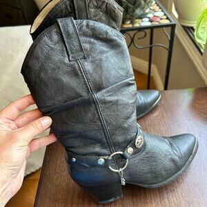 DINGO WOMEN'S SUPPLE PIGSKIN WESTERN BOOTS Black Leather ROUND TOE size 7